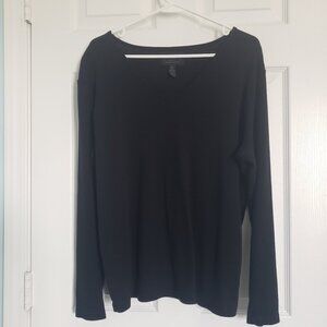 Lauren Ralph Lauren V-Neck Pullover Sweater Womens 2X Black Minimalist Capsule